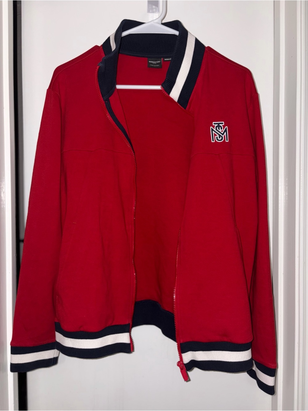 Monastery Couture Women's Red Full-Zip Track Jacket - Navy & White Trim - Size M